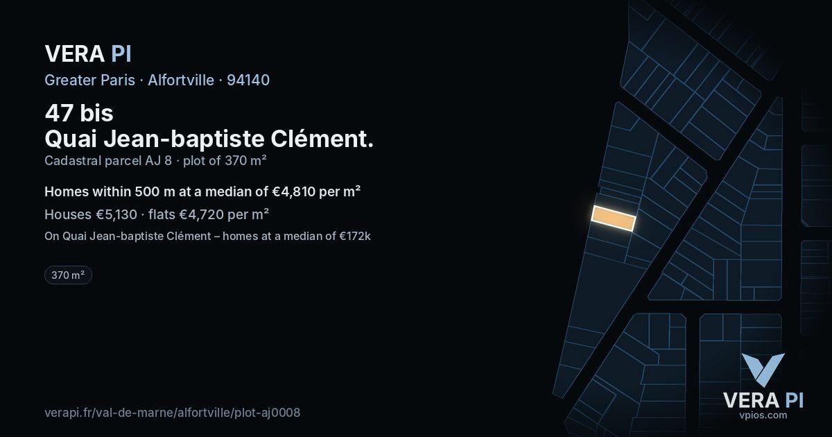 47 bis Quai Jean-baptiste Clément, Alfortville at night – the plot lit, the parcels around coloured by the prices near them