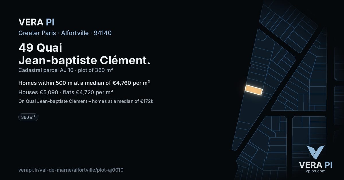 49 Quai Jean-baptiste Clément, Alfortville at night – the plot lit, the parcels around coloured by the prices near them
