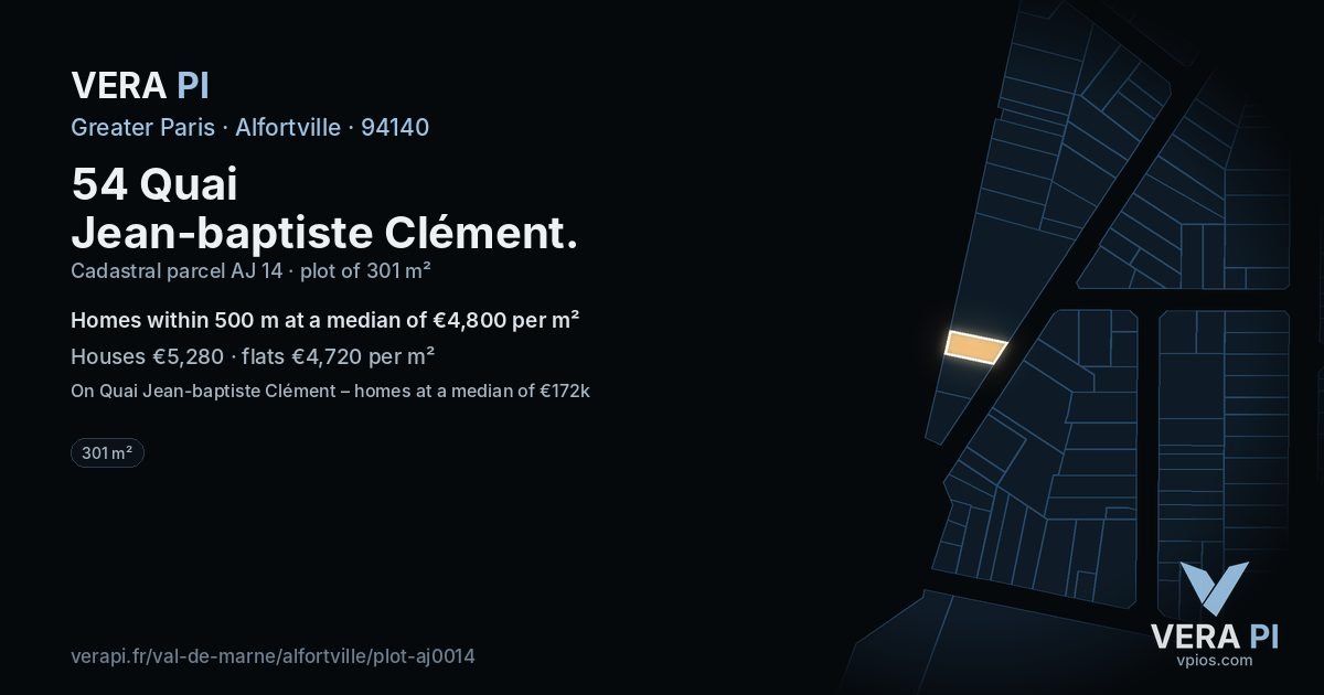 54 Quai Jean-baptiste Clément, Alfortville at night – the plot lit, the parcels around coloured by the prices near them