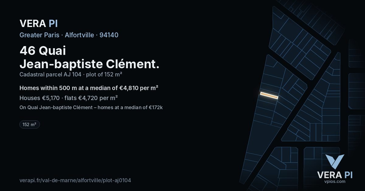 46 Quai Jean-baptiste Clément, Alfortville at night – the plot lit, the parcels around coloured by the prices near them