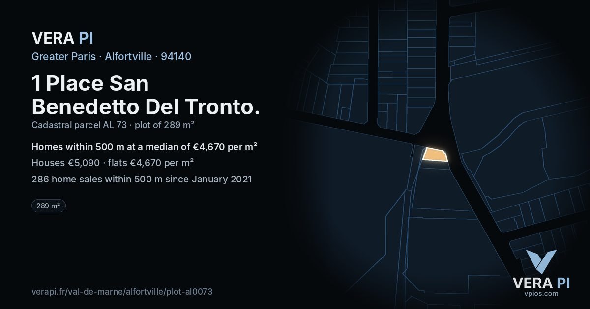 1 Place San Benedetto Del Tronto, Alfortville at night – the plot lit, the parcels around coloured by the prices near them