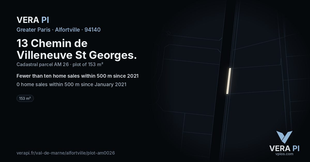 13 Chemin de Villeneuve St Georges, Alfortville at night – the plot lit, the parcels around coloured by the prices near them