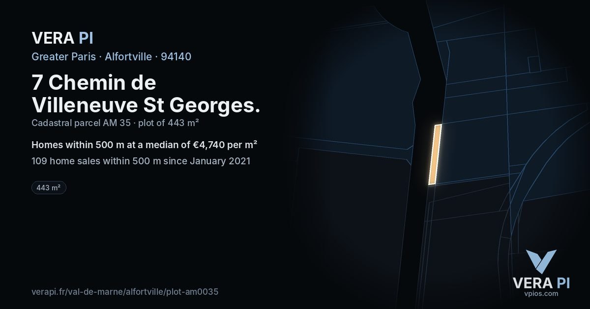 7 Chemin de Villeneuve St Georges, Alfortville at night – the plot lit, the parcels around coloured by the prices near them
