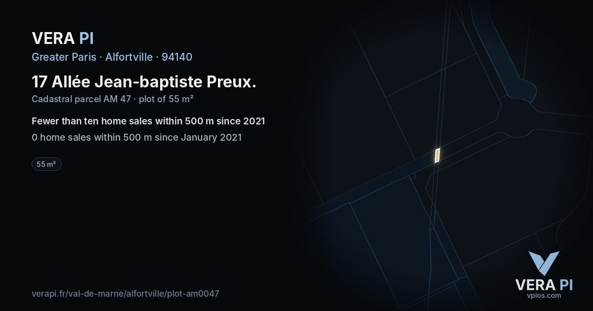 17 Allée Jean-baptiste Preux, Alfortville at night – the plot lit, the parcels around coloured by the prices near them