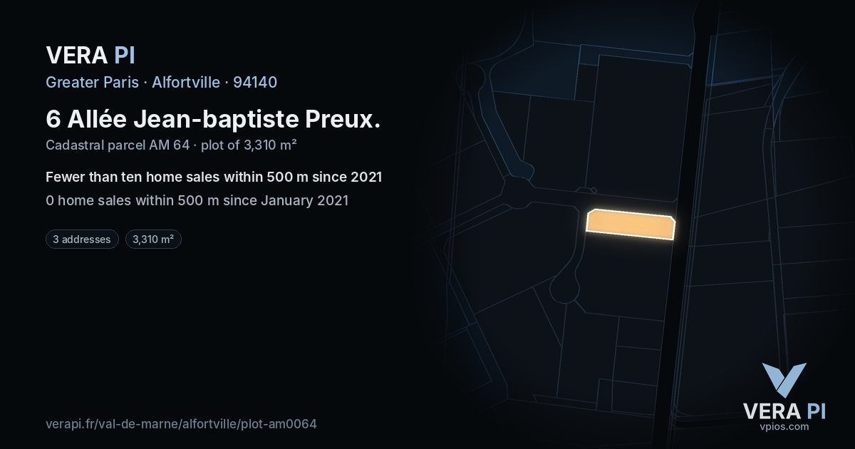 6 Allée Jean-baptiste Preux, Alfortville at night – the plot lit, the parcels around coloured by the prices near them
