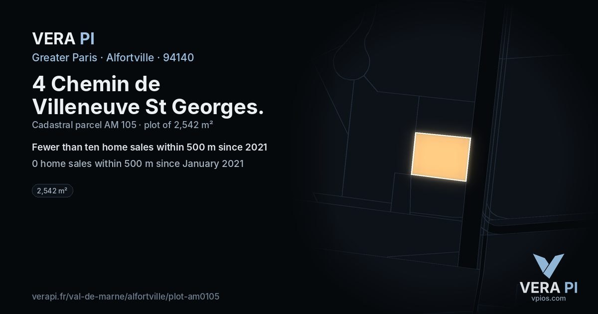 4 Chemin de Villeneuve St Georges, Alfortville at night – the plot lit, the parcels around coloured by the prices near them