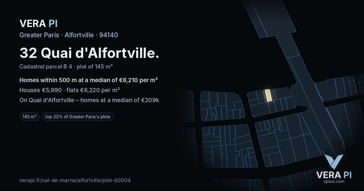 32 Quai d'Alfortville, Alfortville at night – the plot lit, the parcels around coloured by the prices near them