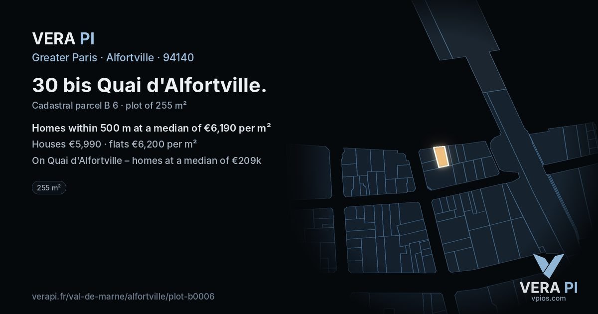 30 bis Quai d'Alfortville, Alfortville at night – the plot lit, the parcels around coloured by the prices near them