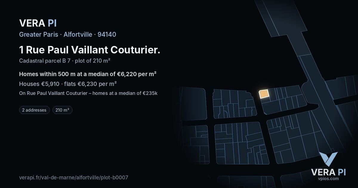 1 Rue Paul Vaillant Couturier, Alfortville at night – the plot lit, the parcels around coloured by the prices near them