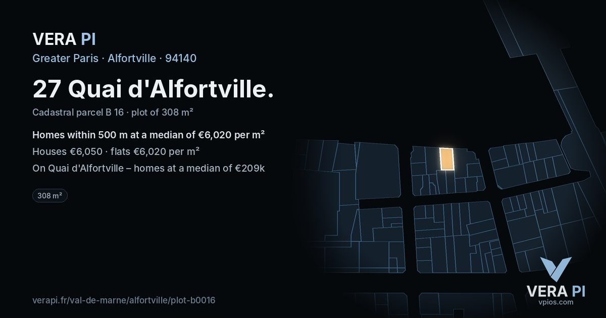 27 Quai d'Alfortville, Alfortville at night – the plot lit, the parcels around coloured by the prices near them