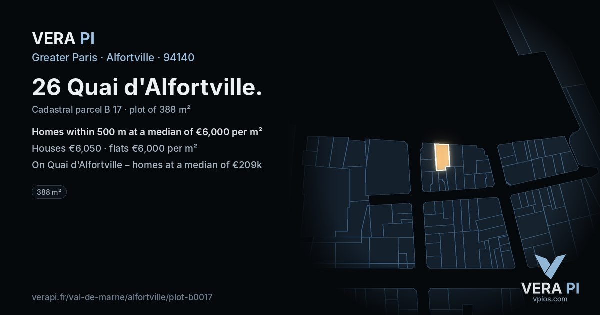 26 Quai d'Alfortville, Alfortville at night – the plot lit, the parcels around coloured by the prices near them