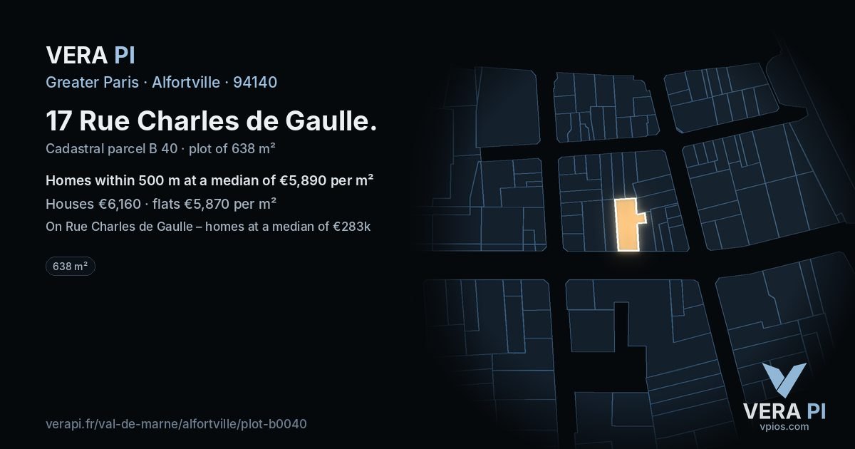 17 Rue Charles de Gaulle, Alfortville at night – the plot lit, the parcels around coloured by the prices near them