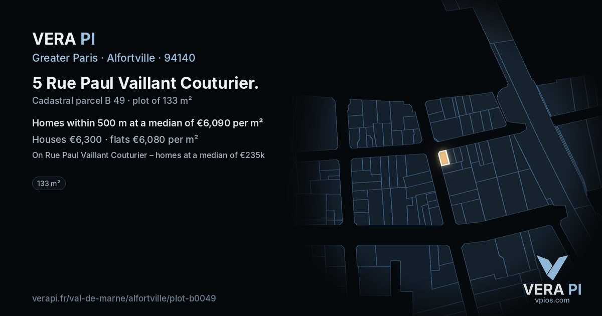 5 Rue Paul Vaillant Couturier, Alfortville at night – the plot lit, the parcels around coloured by the prices near them