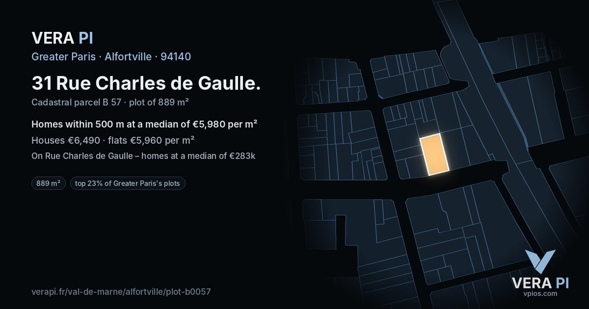 31 Rue Charles de Gaulle, Alfortville at night – the plot lit, the parcels around coloured by the prices near them