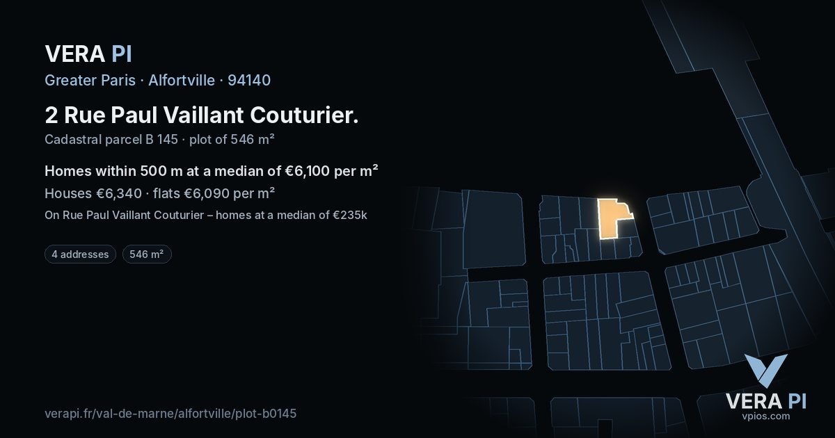 2 Rue Paul Vaillant Couturier, Alfortville at night – the plot lit, the parcels around coloured by the prices near them