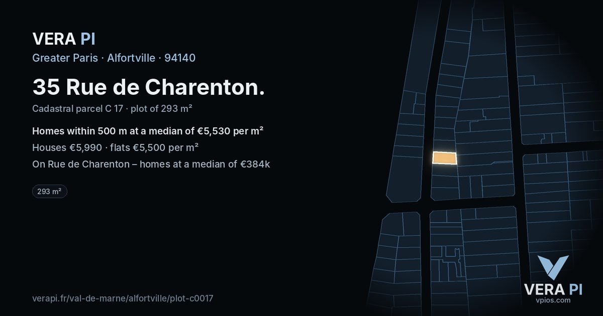 35 Rue de Charenton, Alfortville at night – the plot lit, the parcels around coloured by the prices near them