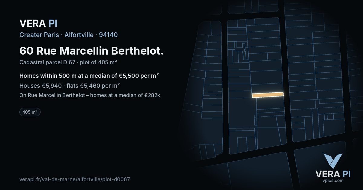 60 Rue Marcellin Berthelot, Alfortville at night – the plot lit, the parcels around coloured by the prices near them