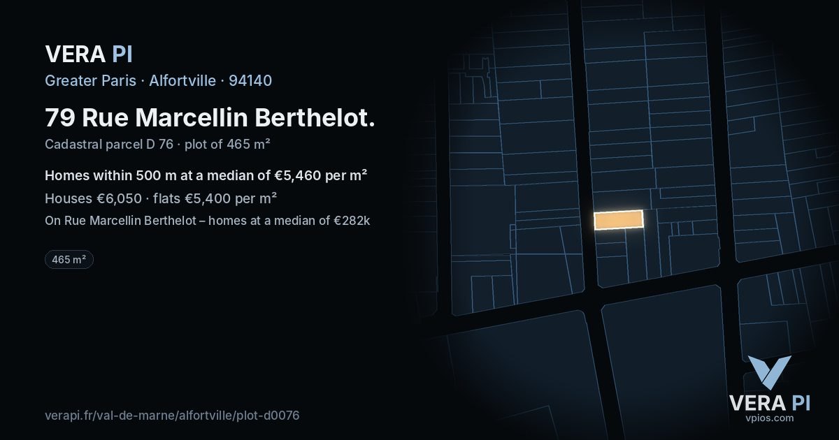 79 Rue Marcellin Berthelot, Alfortville at night – the plot lit, the parcels around coloured by the prices near them