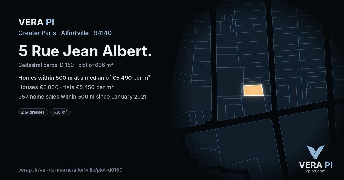 5 Rue Jean Albert, Alfortville at night – the plot lit, the parcels around coloured by the prices near them