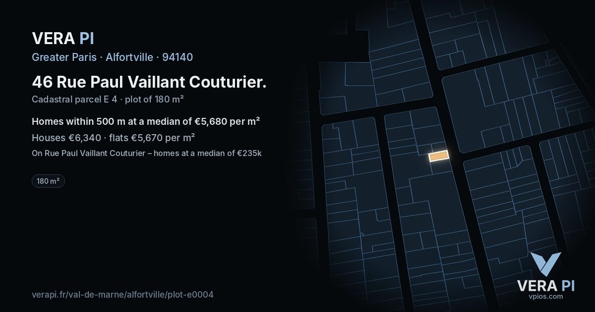 46 Rue Paul Vaillant Couturier, Alfortville at night – the plot lit, the parcels around coloured by the prices near them