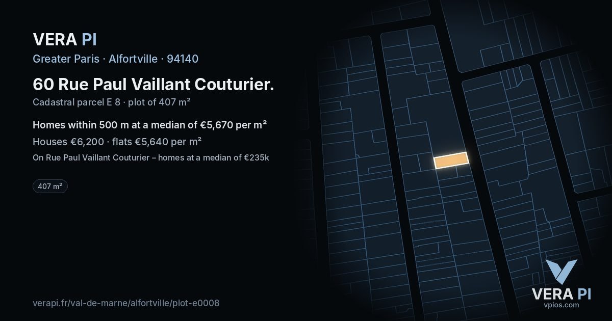 60 Rue Paul Vaillant Couturier, Alfortville at night – the plot lit, the parcels around coloured by the prices near them