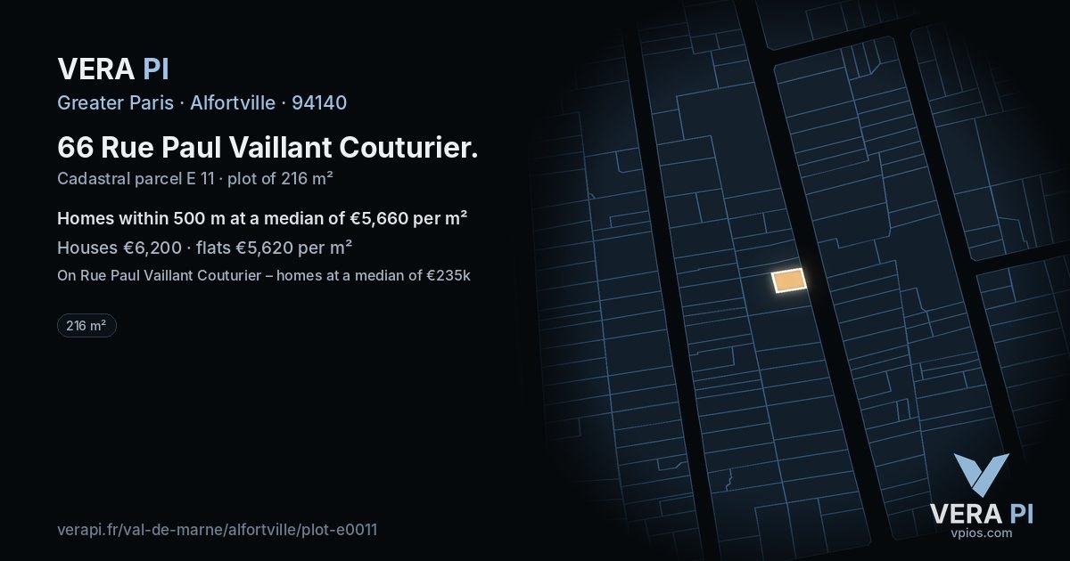 66 Rue Paul Vaillant Couturier, Alfortville at night – the plot lit, the parcels around coloured by the prices near them