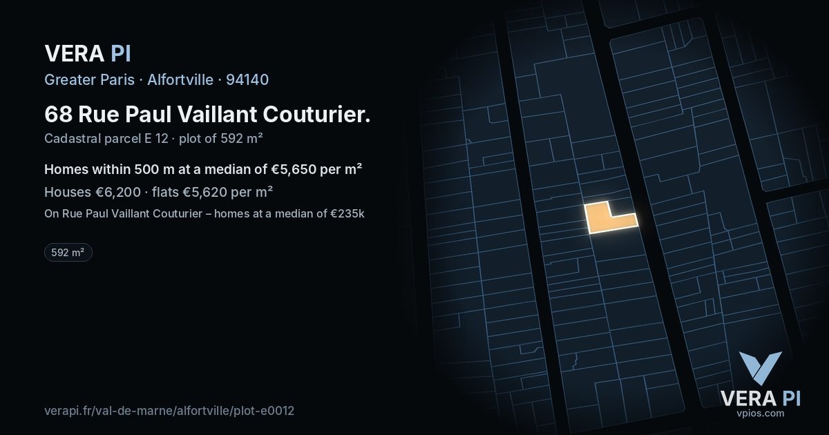 68 Rue Paul Vaillant Couturier, Alfortville at night – the plot lit, the parcels around coloured by the prices near them