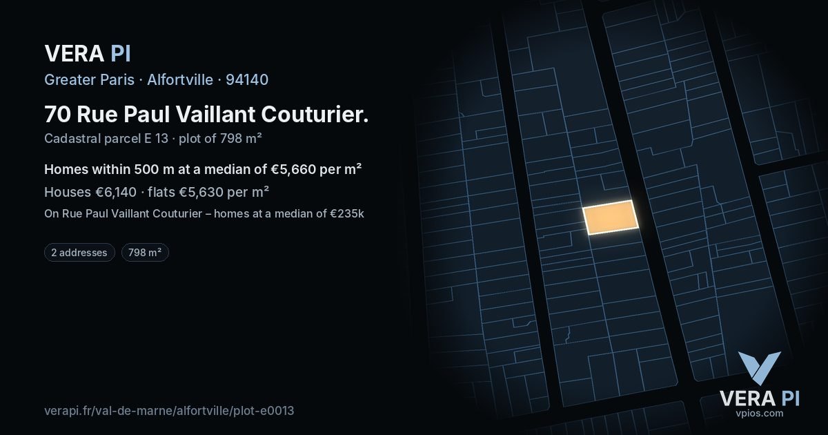 70 Rue Paul Vaillant Couturier, Alfortville at night – the plot lit, the parcels around coloured by the prices near them