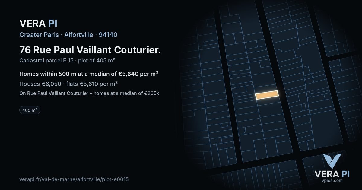 76 Rue Paul Vaillant Couturier, Alfortville at night – the plot lit, the parcels around coloured by the prices near them
