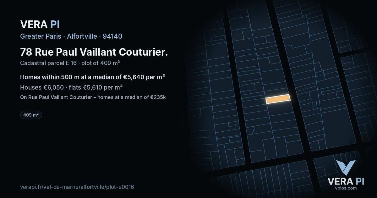 78 Rue Paul Vaillant Couturier, Alfortville at night – the plot lit, the parcels around coloured by the prices near them