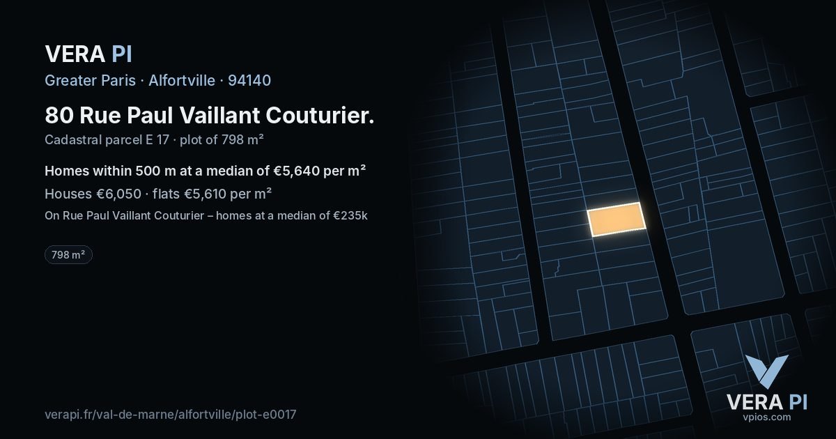 80 Rue Paul Vaillant Couturier, Alfortville at night – the plot lit, the parcels around coloured by the prices near them