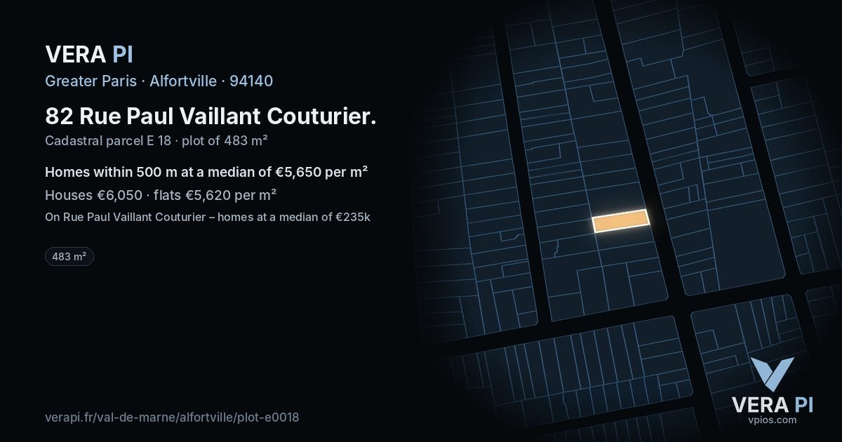 82 Rue Paul Vaillant Couturier, Alfortville at night – the plot lit, the parcels around coloured by the prices near them