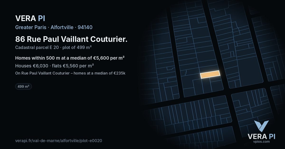 86 Rue Paul Vaillant Couturier, Alfortville at night – the plot lit, the parcels around coloured by the prices near them