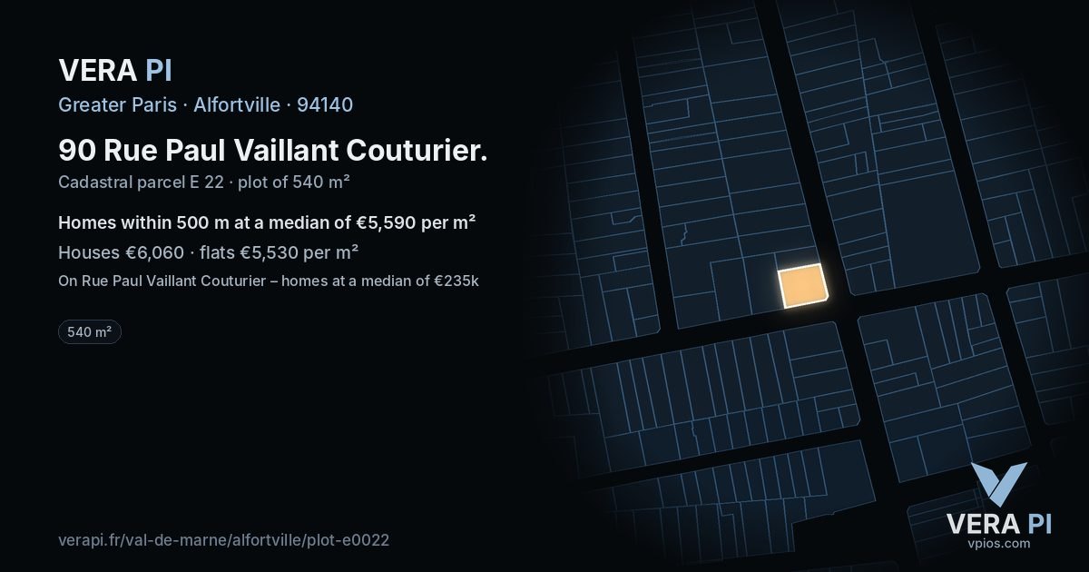 90 Rue Paul Vaillant Couturier, Alfortville at night – the plot lit, the parcels around coloured by the prices near them
