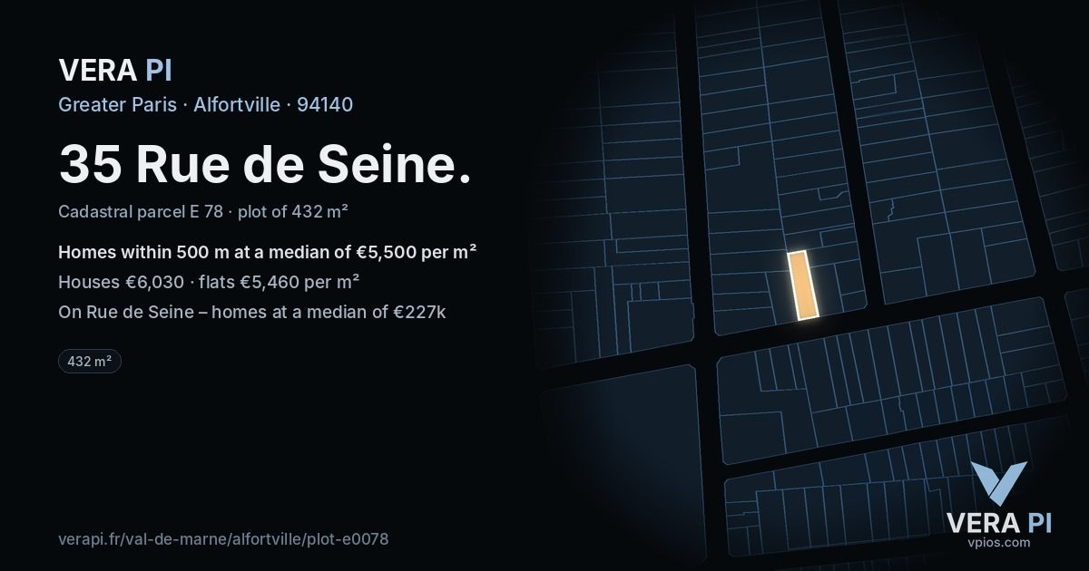 35 Rue de Seine, Alfortville at night – the plot lit, the parcels around coloured by the prices near them