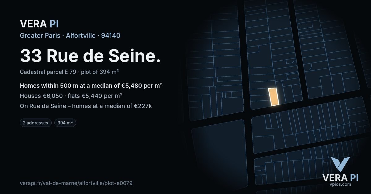 33 Rue de Seine, Alfortville at night – the plot lit, the parcels around coloured by the prices near them