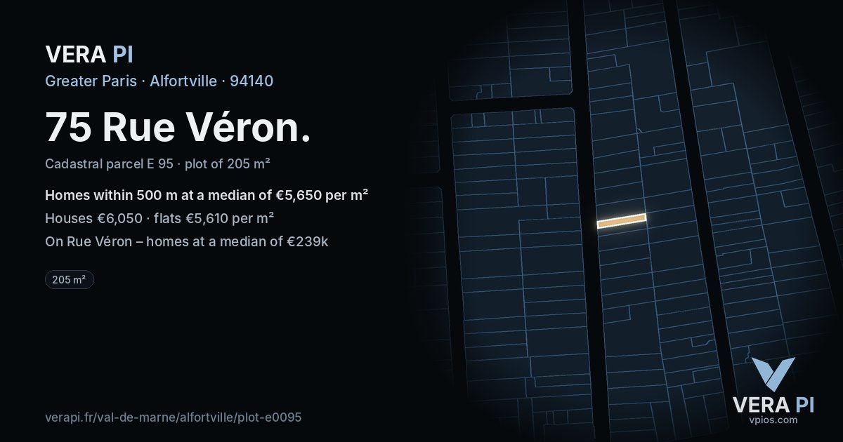 75 Rue Véron, Alfortville at night – the plot lit, the parcels around coloured by the prices near them