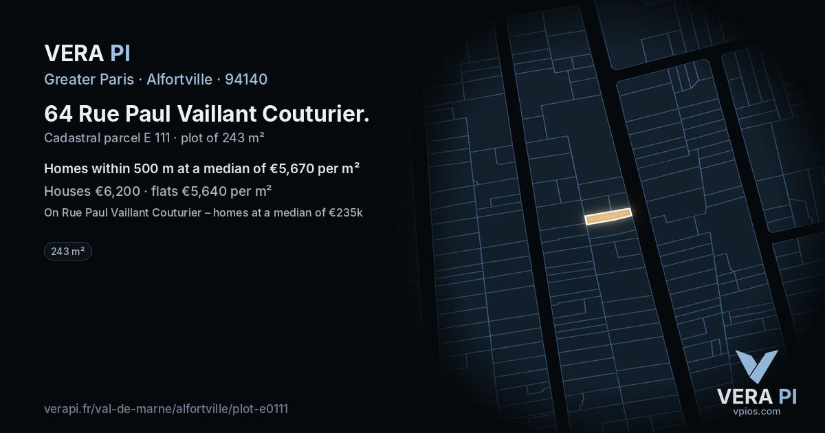 64 Rue Paul Vaillant Couturier, Alfortville at night – the plot lit, the parcels around coloured by the prices near them