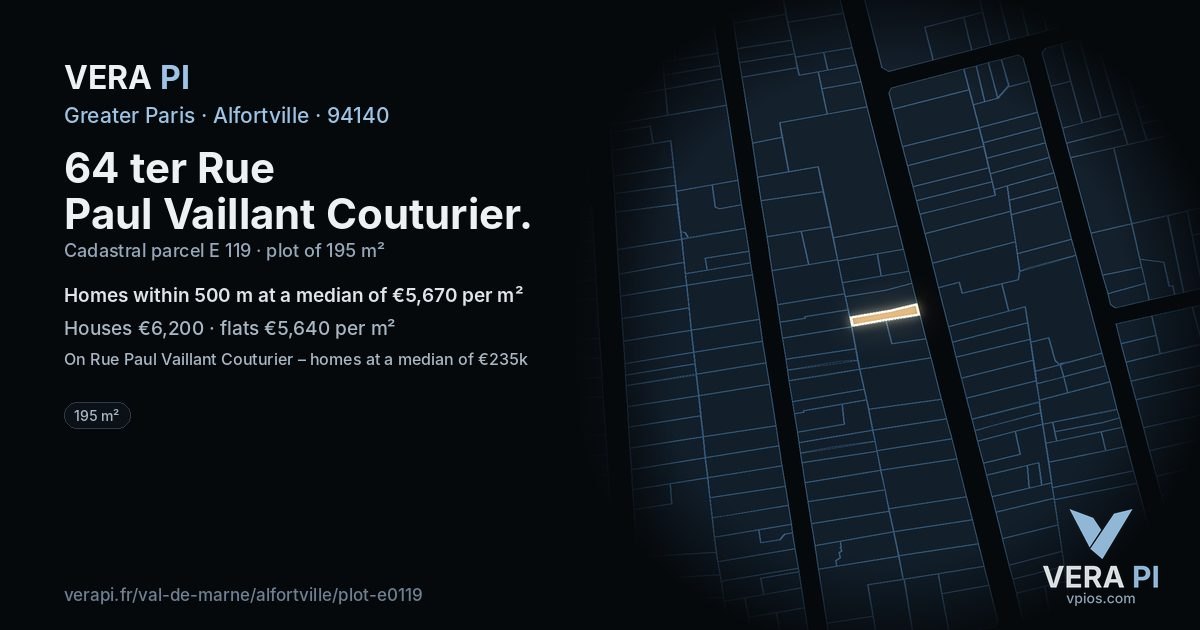64 ter Rue Paul Vaillant Couturier, Alfortville at night – the plot lit, the parcels around coloured by the prices near them