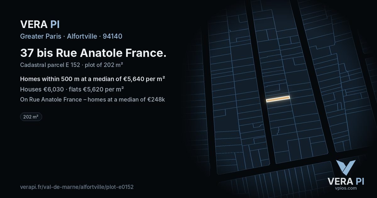 37 bis Rue Anatole France, Alfortville at night – the plot lit, the parcels around coloured by the prices near them