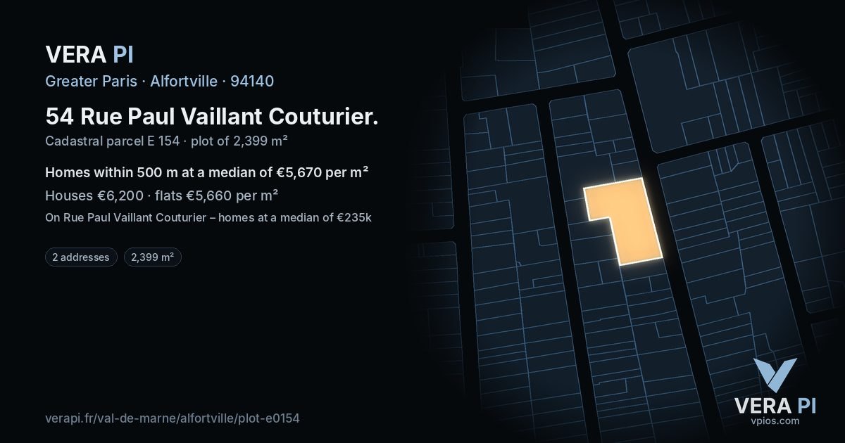 54 Rue Paul Vaillant Couturier, Alfortville at night – the plot lit, the parcels around coloured by the prices near them