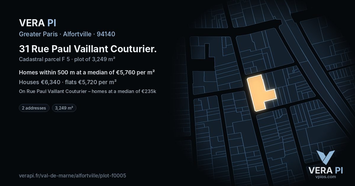 31 Rue Paul Vaillant Couturier, Alfortville at night – the plot lit, the parcels around coloured by the prices near them