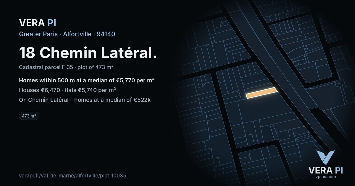 18 Chemin Latéral, Alfortville at night – the plot lit, the parcels around coloured by the prices near them