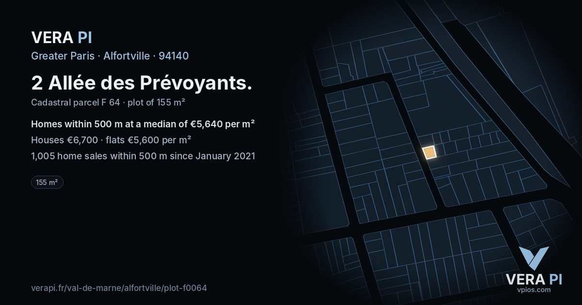 2 Allée des Prévoyants, Alfortville at night – the plot lit, the parcels around coloured by the prices near them
