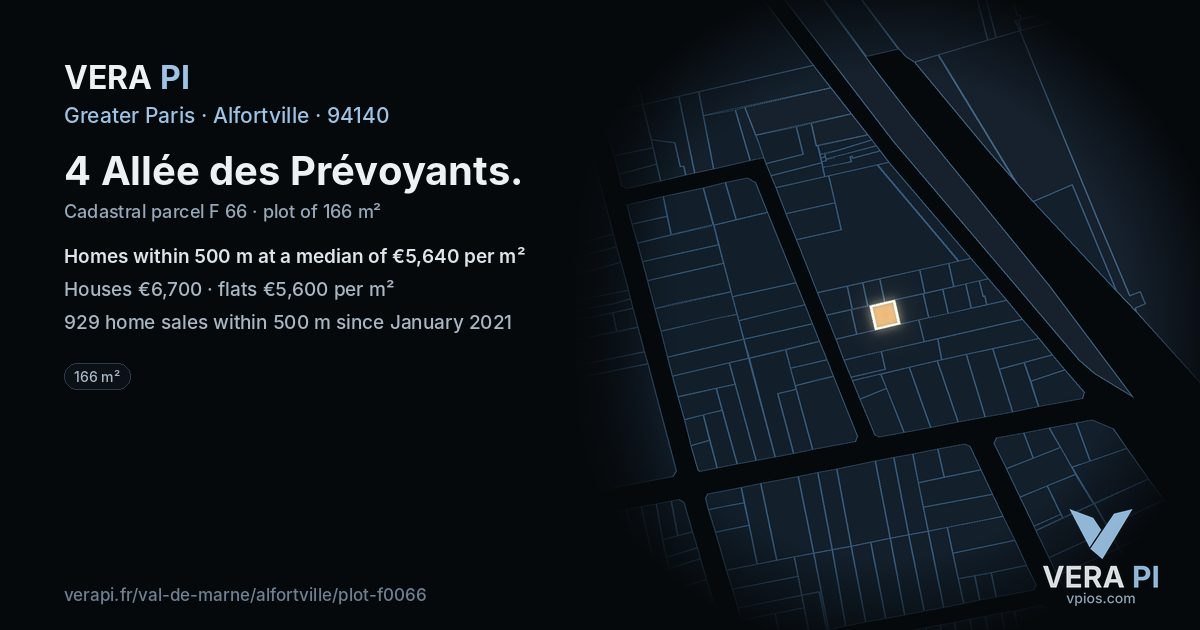 4 Allée des Prévoyants, Alfortville at night – the plot lit, the parcels around coloured by the prices near them