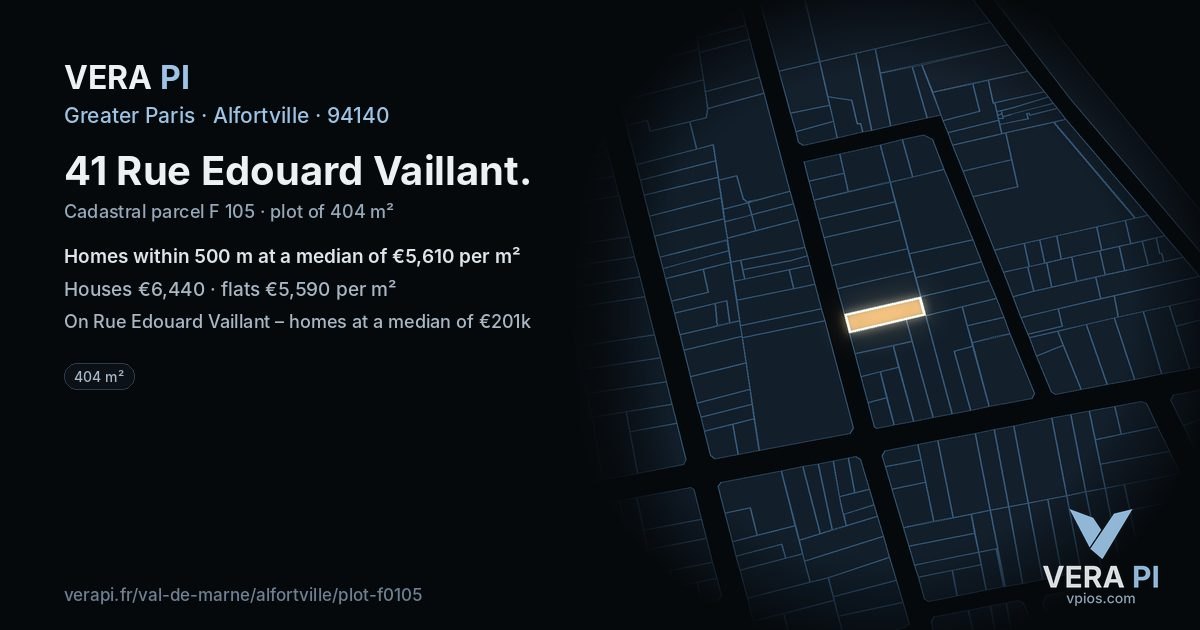41 Rue Edouard Vaillant, Alfortville at night – the plot lit, the parcels around coloured by the prices near them
