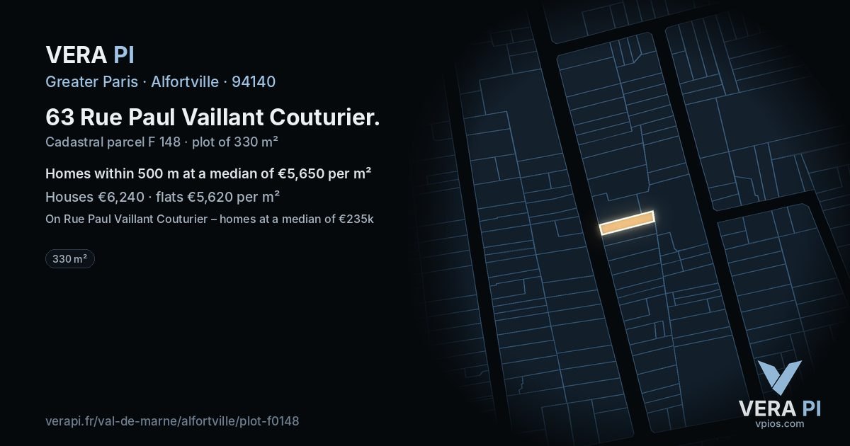 63 Rue Paul Vaillant Couturier, Alfortville at night – the plot lit, the parcels around coloured by the prices near them