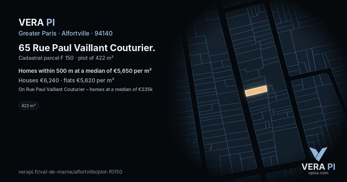 65 Rue Paul Vaillant Couturier, Alfortville at night – the plot lit, the parcels around coloured by the prices near them