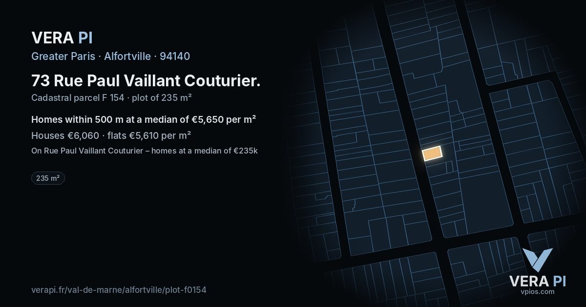 73 Rue Paul Vaillant Couturier, Alfortville at night – the plot lit, the parcels around coloured by the prices near them