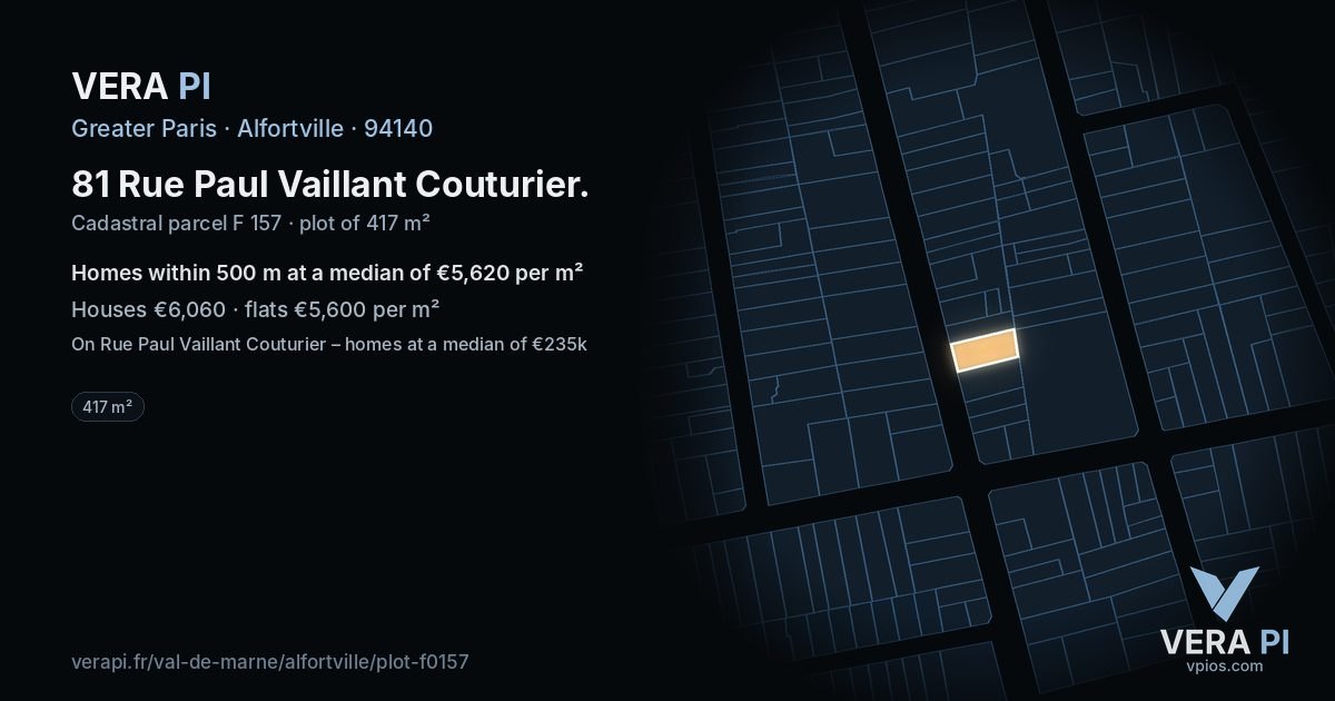 81 Rue Paul Vaillant Couturier, Alfortville at night – the plot lit, the parcels around coloured by the prices near them